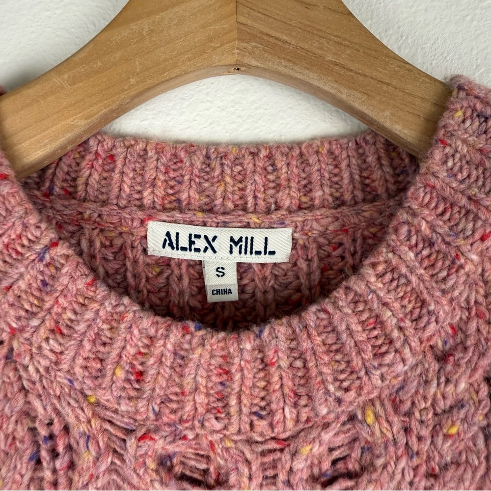 Alex Mill Pink Aran Cable Knit Merino Wool Side Button Sweater Womens Small - Picture 13 of 13